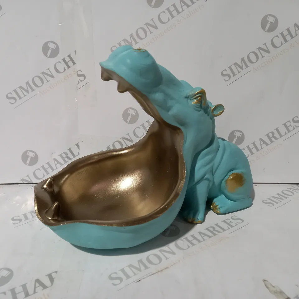 BOXED UNBRANDED HIPPO KEY BOWL IN BLUE/METALLIC GOLD