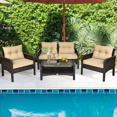 BOXED ALYAAN 132CM WIDE U-SHAPED METAL PATIO SOFA WITH CUSHIONS (2 BOXES)