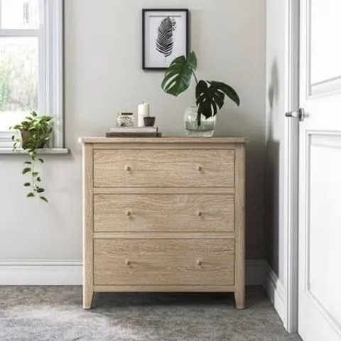 BOXED BROMLEY II 3 DRAWER CHEST - OAK (1 BOX)