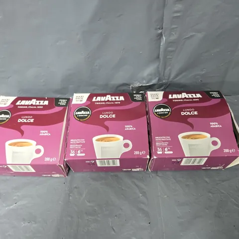 3 BOXES OF LAVAZZA LUNGO DOLCE 288G 