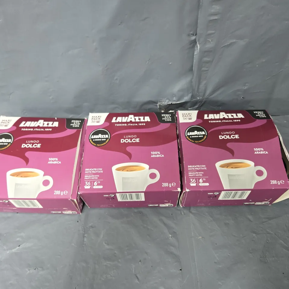 3 BOXES OF LAVAZZA LUNGO DOLCE 288G 