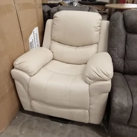 DESIGNER CREAM FAUX LEATHER POWER RECLINER CHAIR 
