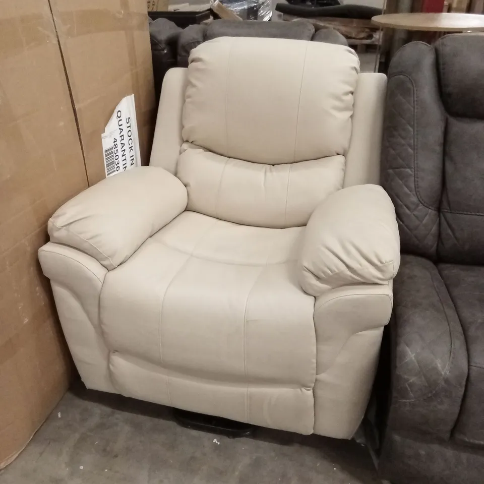 DESIGNER CREAM FAUX LEATHER POWER RECLINER CHAIR 