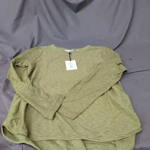 WHITE STUFF OLIVE GREEN RIBBED KNIT TOP, UK 12 (EU 40)