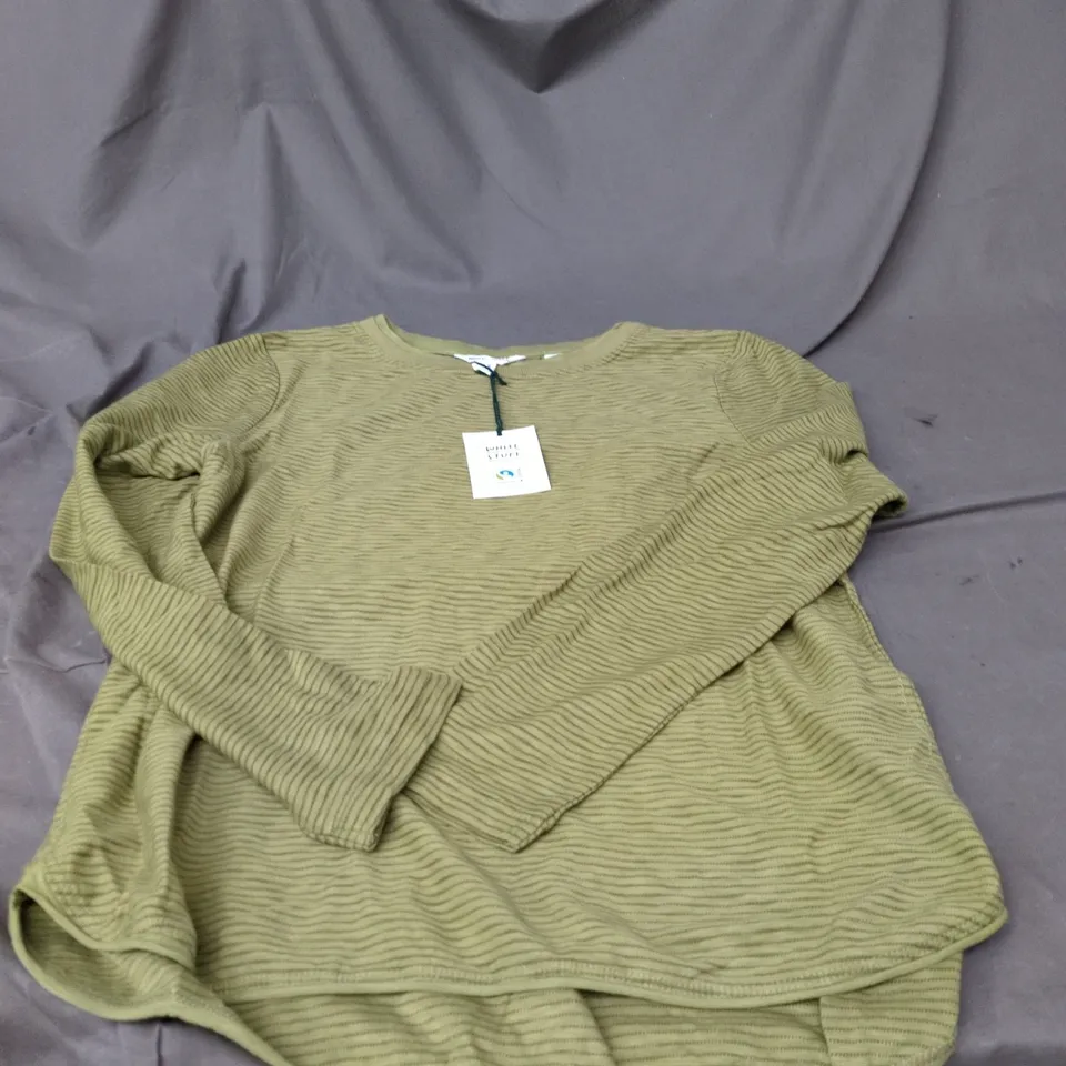 WHITE STUFF OLIVE GREEN RIBBED KNIT TOP, UK 12 (EU 40)