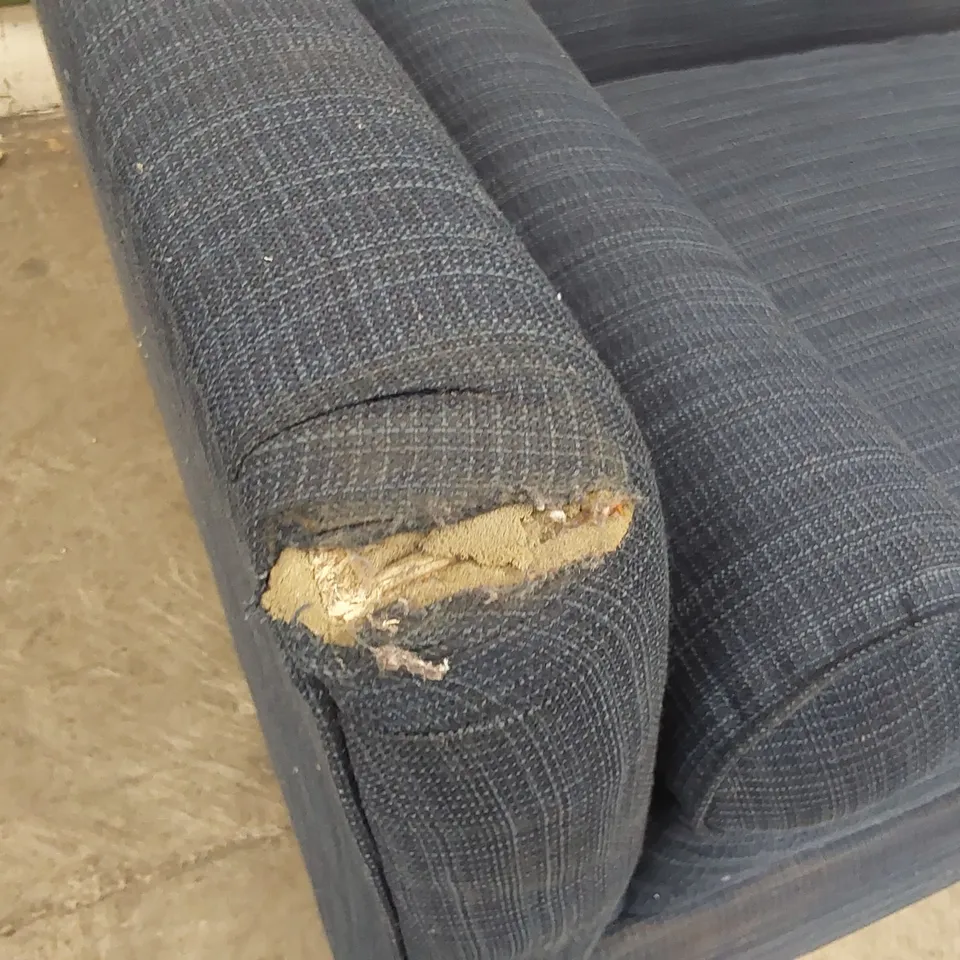 QUALITY DESIGNER 2 SEATER FABRIC UPHOLSTERED BLUE SOFA BED