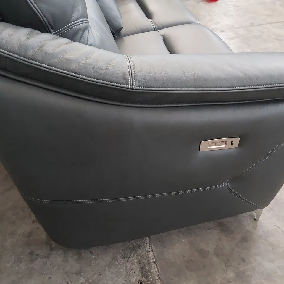 QUALITY BRITISH DESIGNER G PLAN JACKSON POWER RECLINING THREE SEATER SOFA KENSINGTON PETROL BLUE LEATHER 