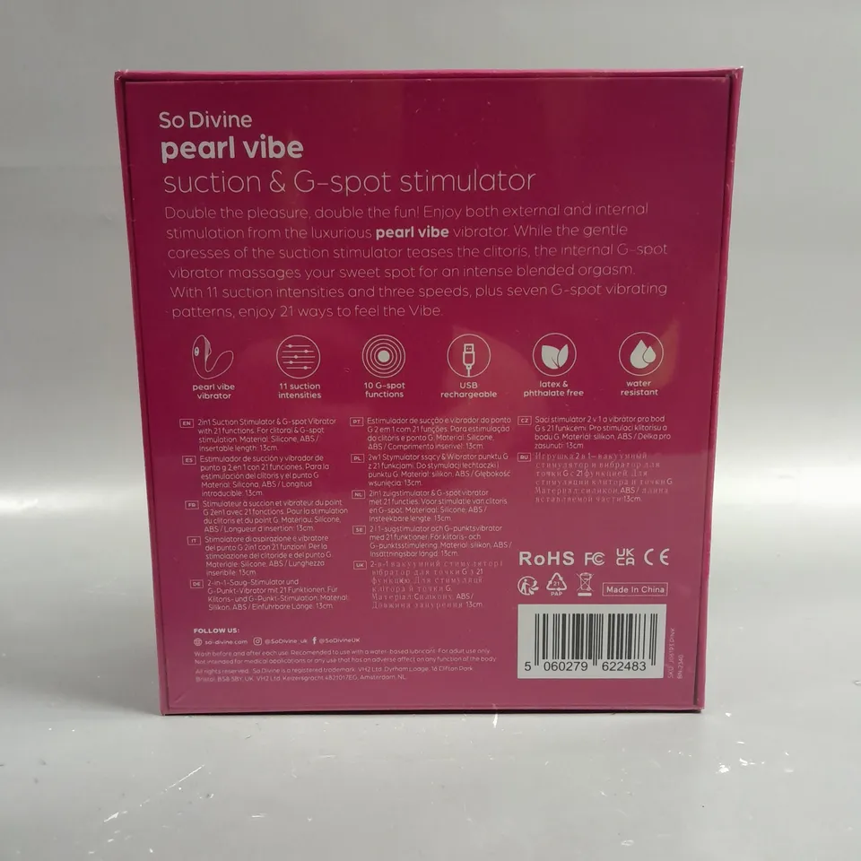 BOXED SEALED SO DIVINE PEARL VIBE SUCTION & G-SPOT STIMULATOR 