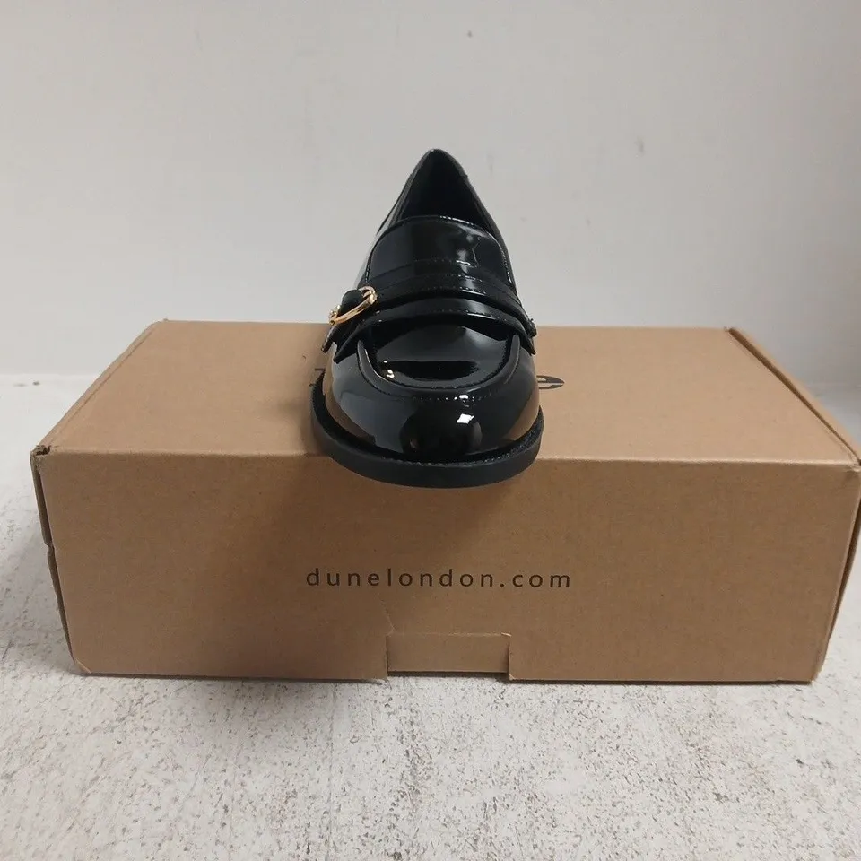 BOXED PAIR OF DUNE LONDON LOAFERS IN BLACK SIZE 4