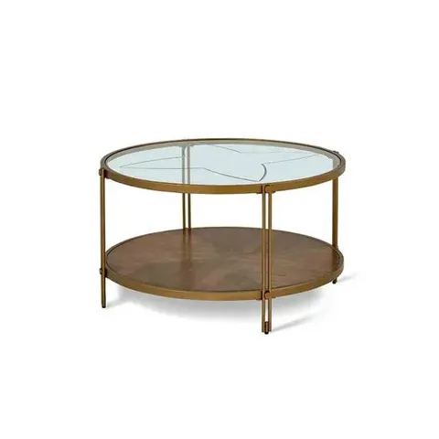 BOXED FURNT EMBER GLASS TOP ROUND COFFEE TABLE - GLASS/GOLD (1 BOX)