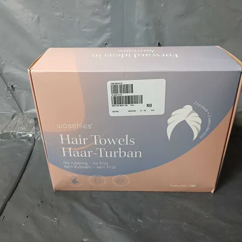 BOXED AND SEALED WASCHIES HAIR TOWELS 4 PACK