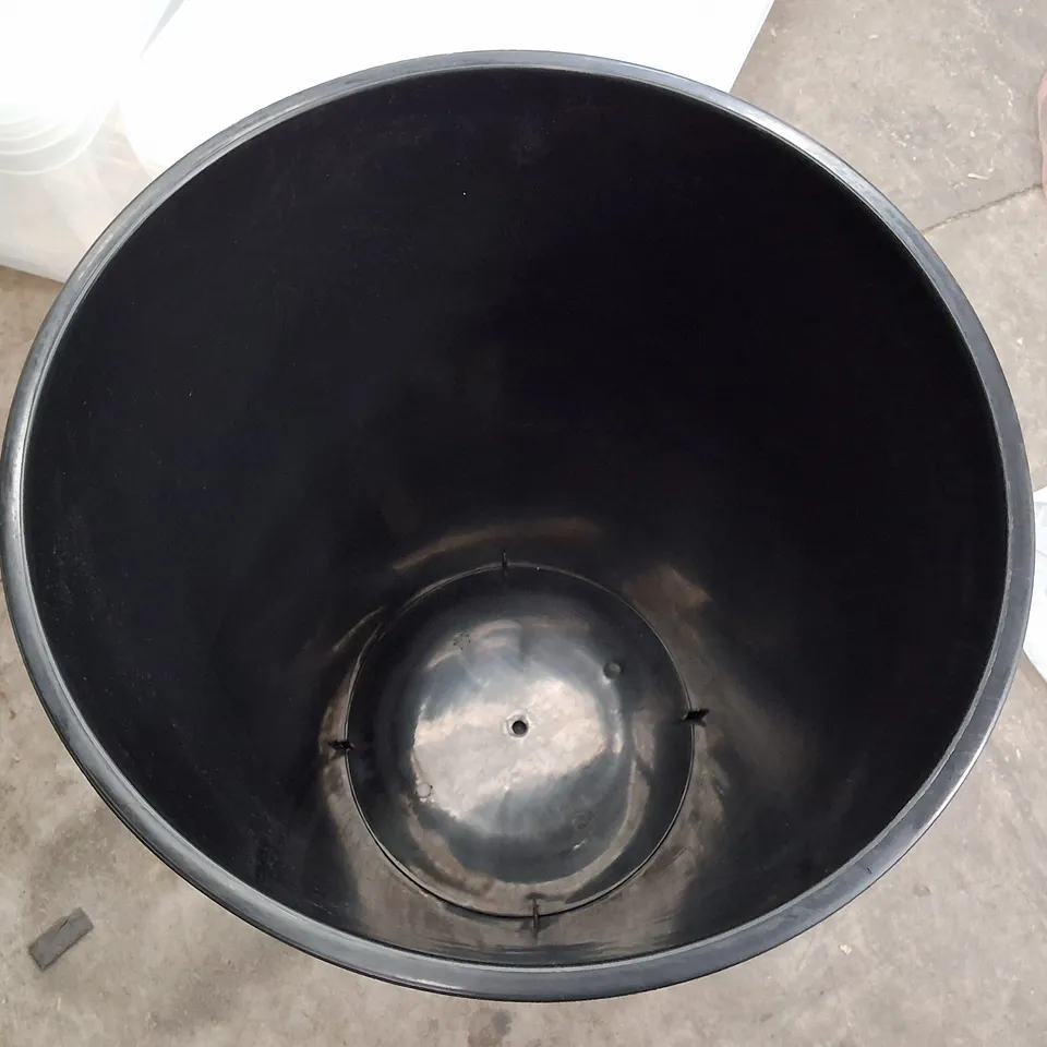 BLACK PLASTIC BIN WITH BLUE LID