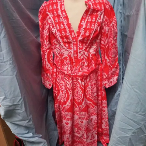 BODEN WOMEN'S RED & WHITE PATTERN DRESS, UK 10P (US 6P) – MADE IN TURKEY