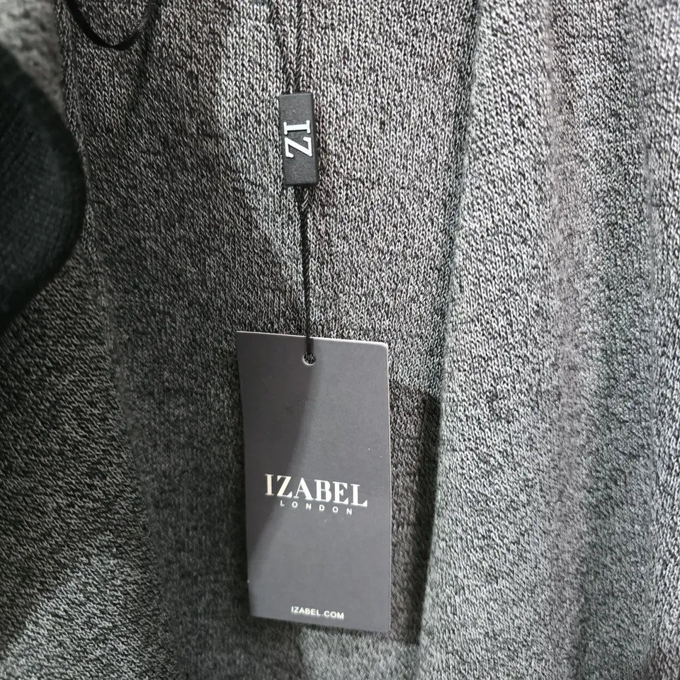 IZABEL LONDON DETAILED KNIT LONGLINE CARDIGAN, GREY/BLACK, UK 14