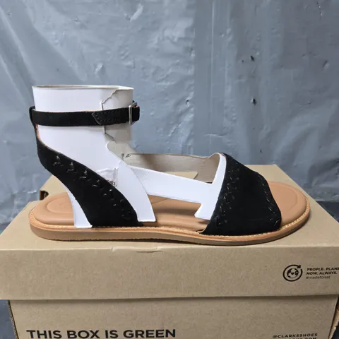BOXED PAIR OF CLARKS MARITIME MAY SANDALS IN BLACK SUEDE - UK 6.5