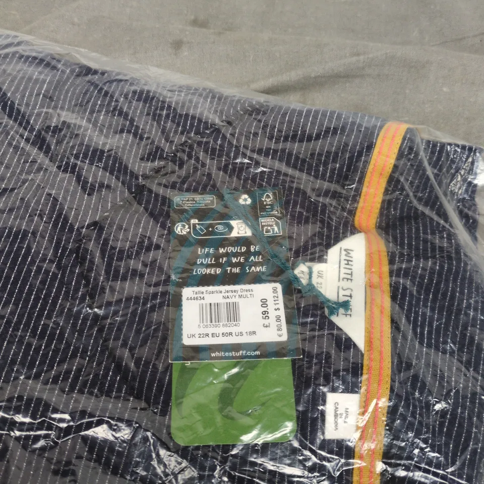 WHITE STUFF SPARKLE JERSEY DRESS NAVY/MULTI UK 22R BAGGED