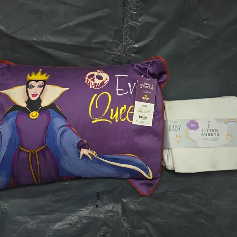 BOX OF APROX 10 ASSORTED ITEMS TO INCLUDE DISNEY CUSHION AND BABY FITTED SHEETS - COLLECTION ONLY