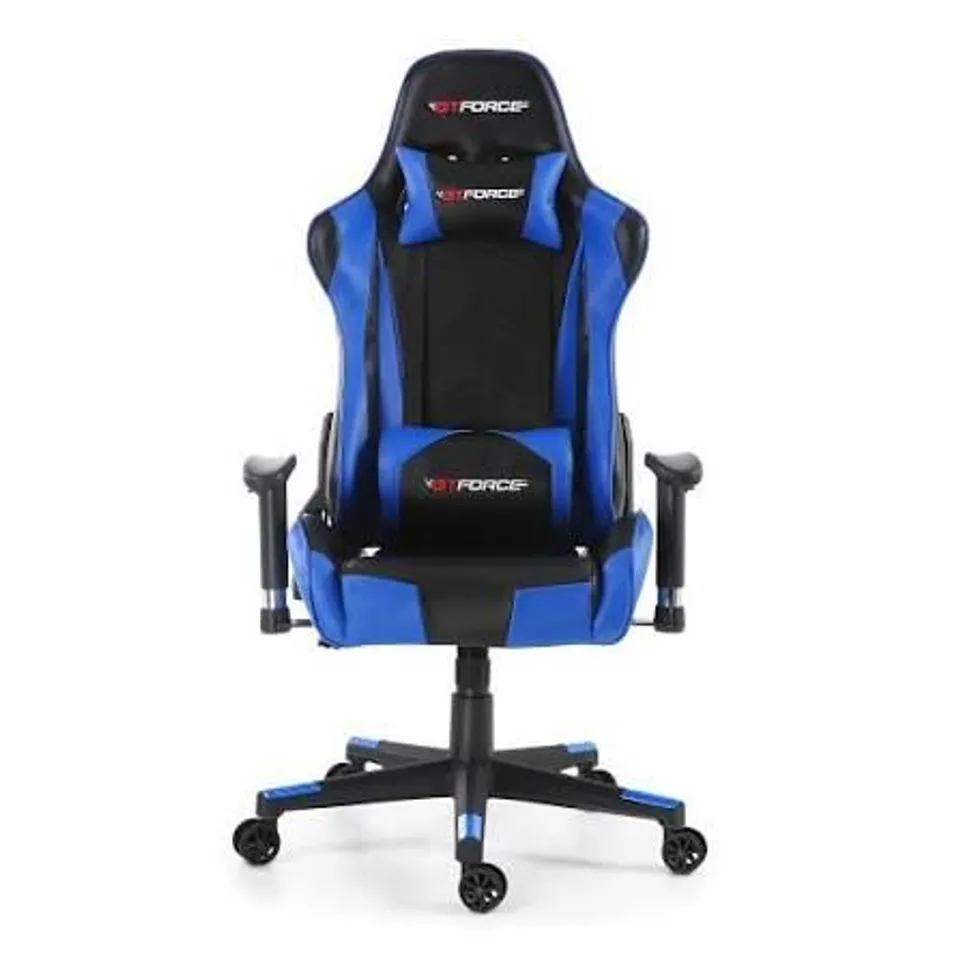 BOXED DESIGNER GT FORCE PRO FX LEATHER RACING SPORTS OFFICE CHAIR IN BLACK & BLUE