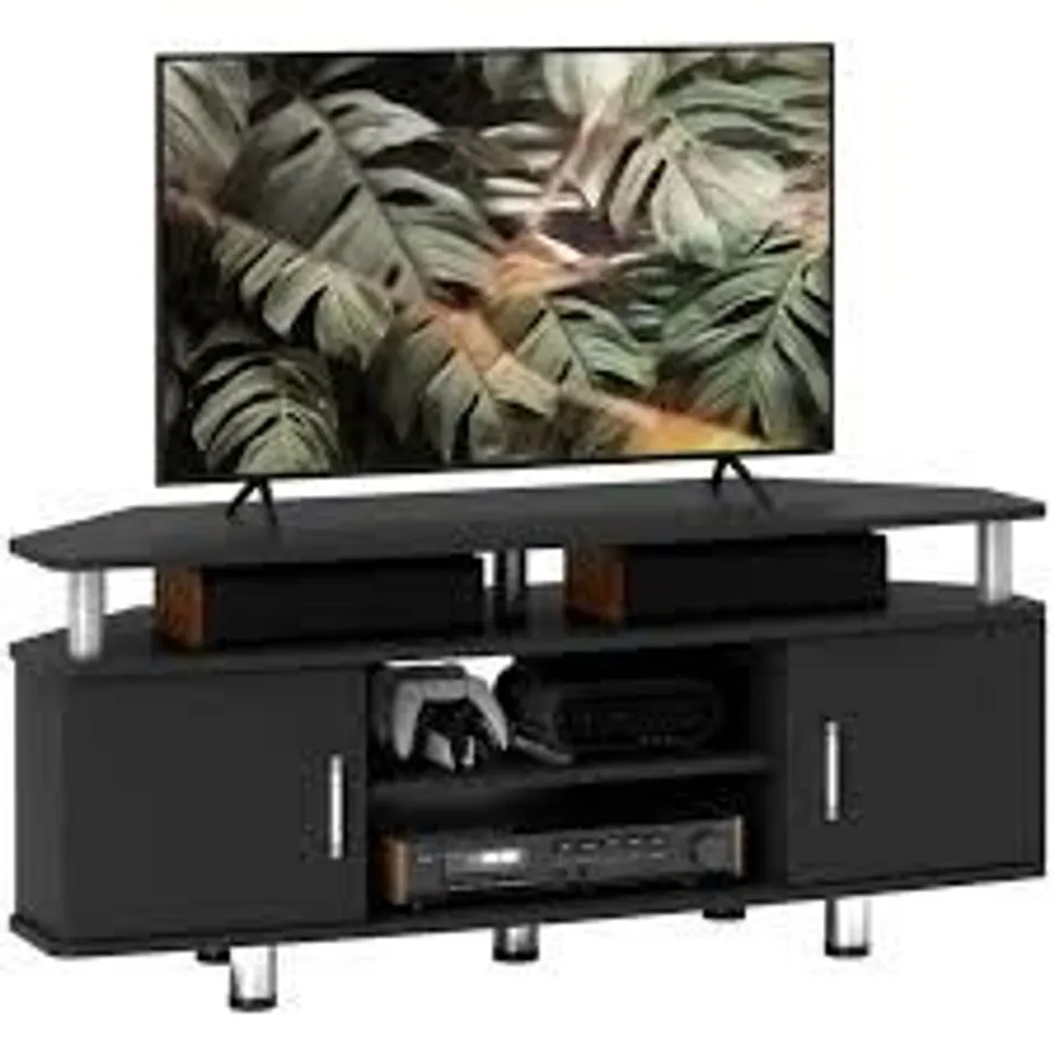 BOXED HOMCOM TV UNIT CABINET FOR TVS UP TO 55", ENTERTAINMENT CENTER WITH 2 STORAGE SHELVES AND CUPBOARDS - BLACK
