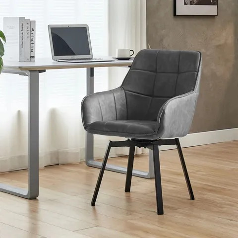 BOXED SET OF 2 GREY LEATHER DINING CHAIRS 