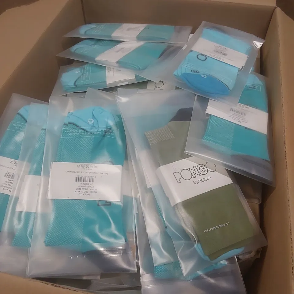 BOX TO CONTAIN A LARGE QUANTITY OF BRAND NEW PAIRS OF PONGO LONDON CYCLING SOCKS - COLOURS AND SIZES VARY // 1 PAIR PER PACK