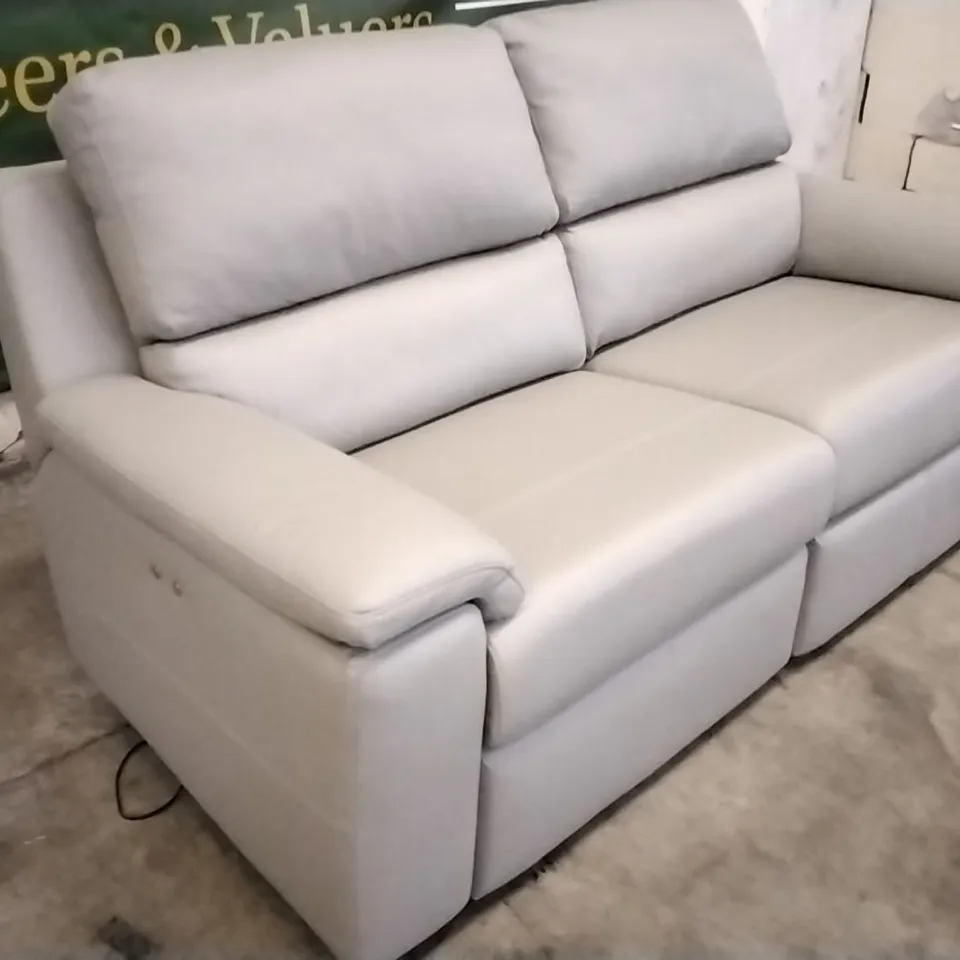 QUALITY BRITISH DESIGNED & MANUFACTURED G PLAN TAYLOR 3 SEATER POWER RECLINER SOFA CAMBRIDGE GREY LEATHER