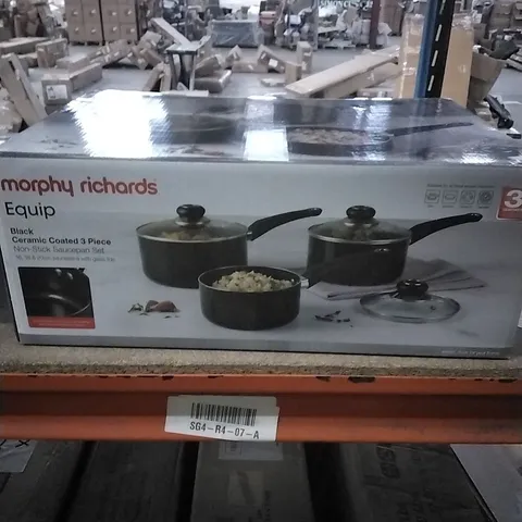 BOXED MORPHY RICHARDS CERAMIC COATED NON-STICK SAUCEPAN SET - BLACK