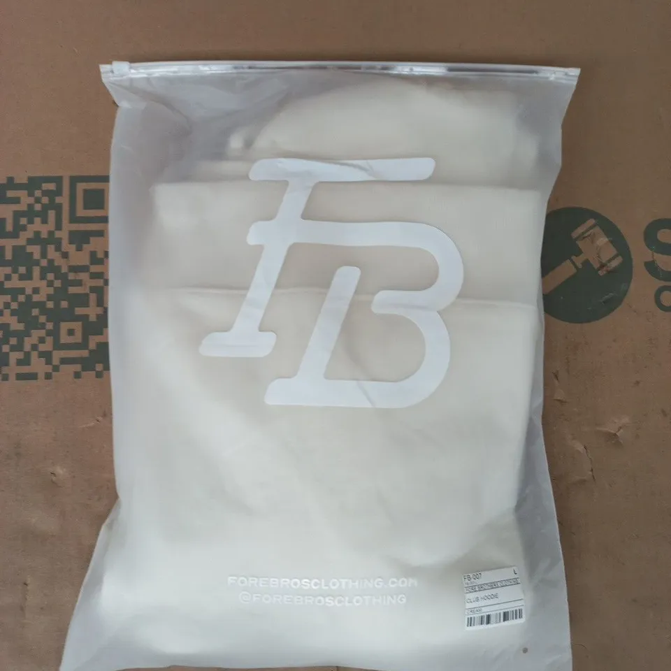 BAGGED FOUR BROTHERS CLUB HOODIE IN CREAM SIZE LARGE