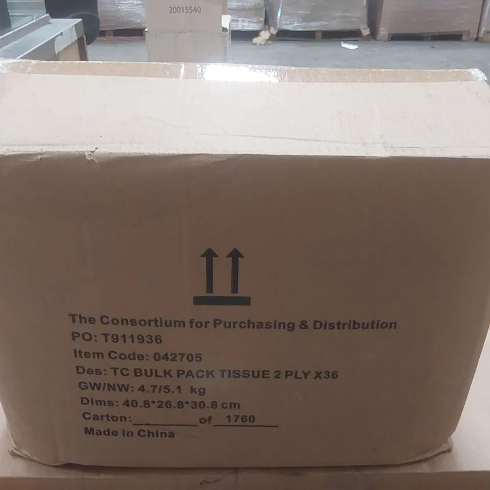 BOX CONTAINING 36 BULK PACK 2 PLY TISSUE PAPER