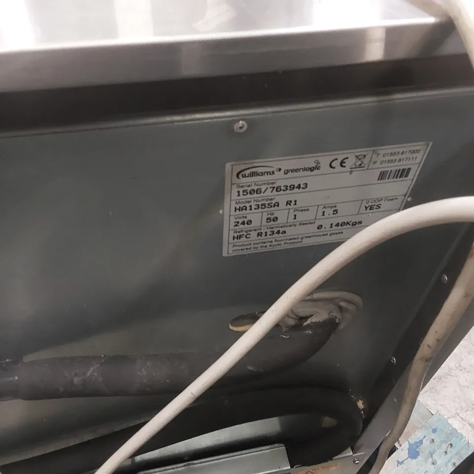 WILLIAMS AMBER HA135-SA R1 135 LTR UNDERCOUNTER SINGLE DOOR STAINLESS STEEL COMMERCIAL DISPLAY FRIDGE