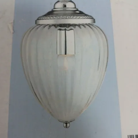 BOXED SEARCHLIGHT 1 LIGHT CEILING PENDANT CHROME WITH RIBBED GLASS SHADE