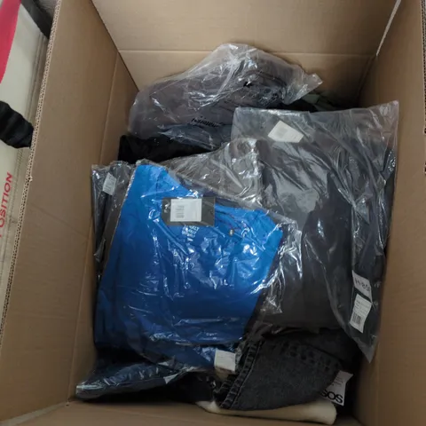 BOX OF APPROXIMATELY 20 ASSORTED CLOTHING ITEMS TO INCLUDE: BOOHOO MAN JOGGING BOTTOMS 