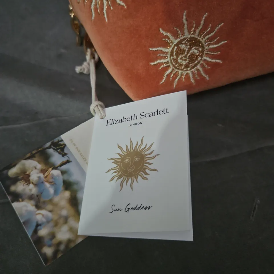 Elizabeth Scarlett Sun Goddess Rust Velvet Open Flat Makeup Bag