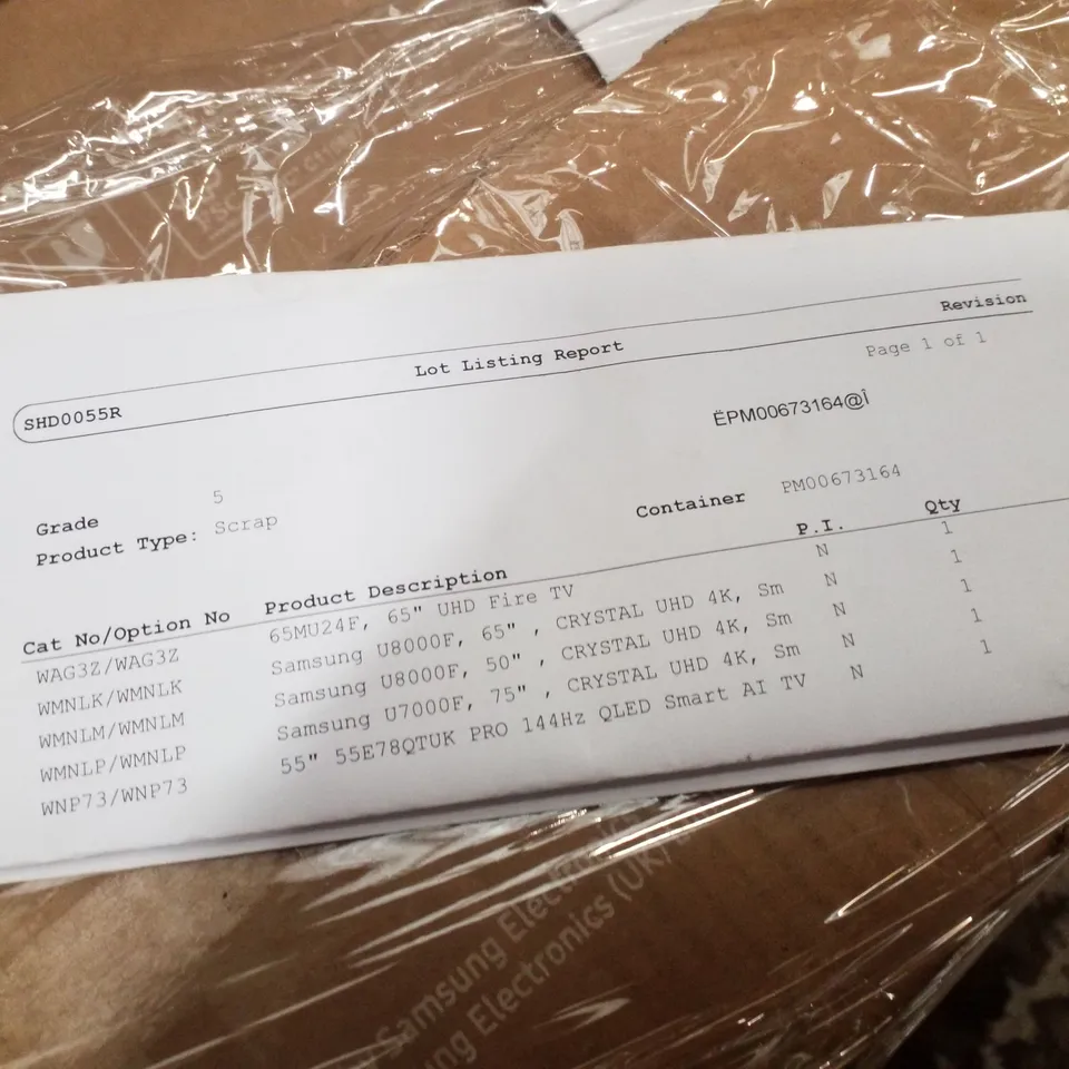 PALLET CONTAINING 5 ASSORTED DAMAGED TVS