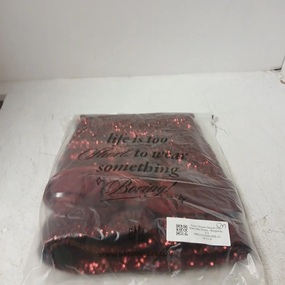 DRESSMEZEE FEVER DREAM SEQUIN CONTRAST MINI DRESS – BURGUNDY (UK 8)
