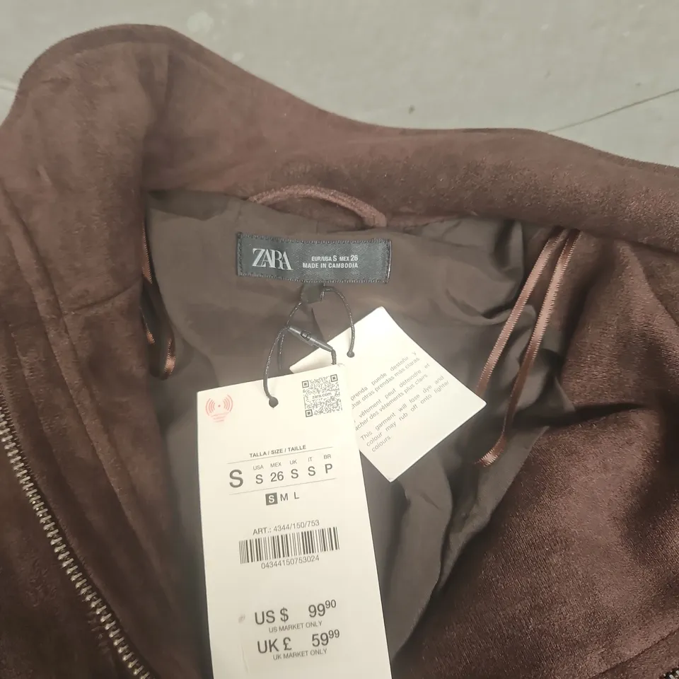 ZARA BROWN SUEDE-EFFECT JACKET, WOMEN'S, SIZE S