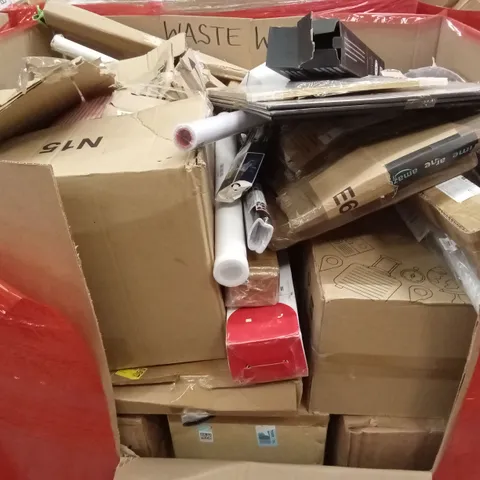 PALLET OF ASSORTED HOUSEHOLD GOODS AND PRODUCTS TO INCLUDE; SUITCASE, CHAIR MAT, BOXED FURNITURE ETC