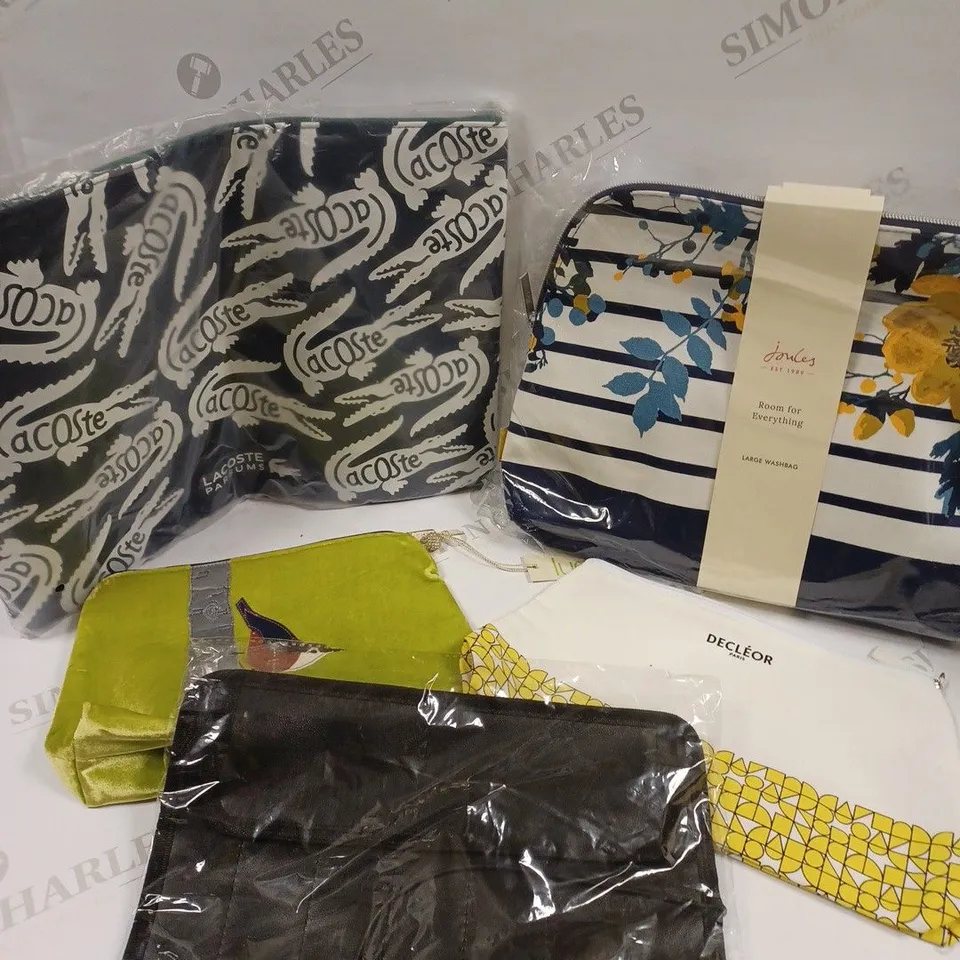 BOX OF APPROXIMATELY 5 ASSORTED MAKE-UP/WASH BAGS TO INCLUDE JOULES, DECLEOR, LACOSTE ETC 