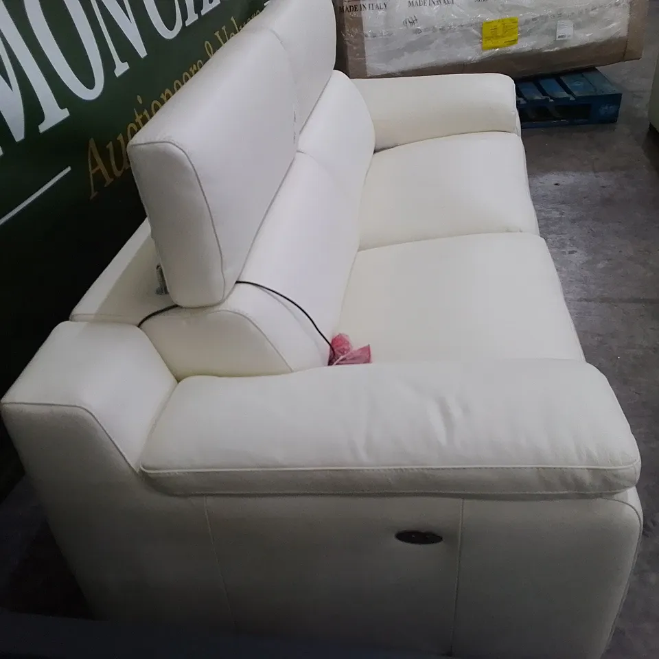 QUALITY ITALIAN DESIGNER RICCARDO 3 SEATER 2 ELECTRIC MECHANISMS RECLINER SOFA - WHITE LEATHER