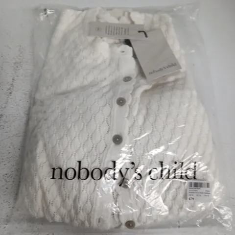 BAGGED NOBODYS CHILD POINTELLE CREW CARDIGAN IN WHITE - UK MEDIUM