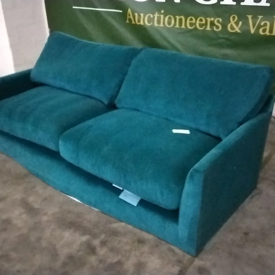 QUALITY BRITISH DESIGNER TEAL PLUSH FABRIC 3 SEATER SOFA