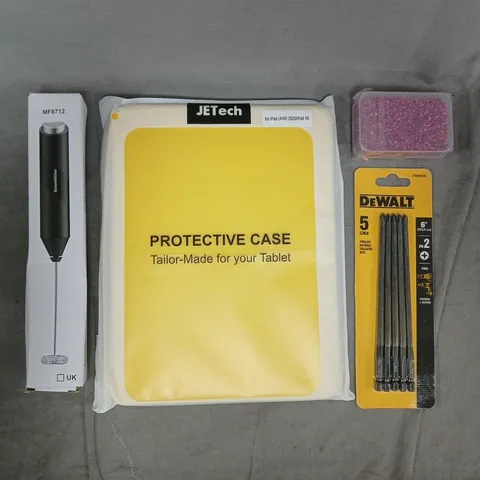 APPROXIMATELY 10 ASSORTED HOUSEHOLD ITEMS TO INCLUDE PHILLIPS DRYWALL COLLATOR BITS, MILK FROTHER, ETC