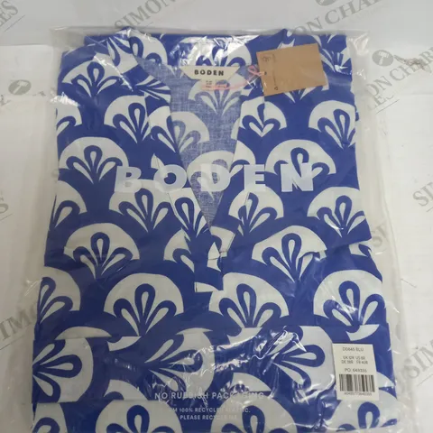 BODEN CLEO LINEN TIE WAIST DRESS IN SURF THE WEB, FOLIAGE GEO - UK 12R