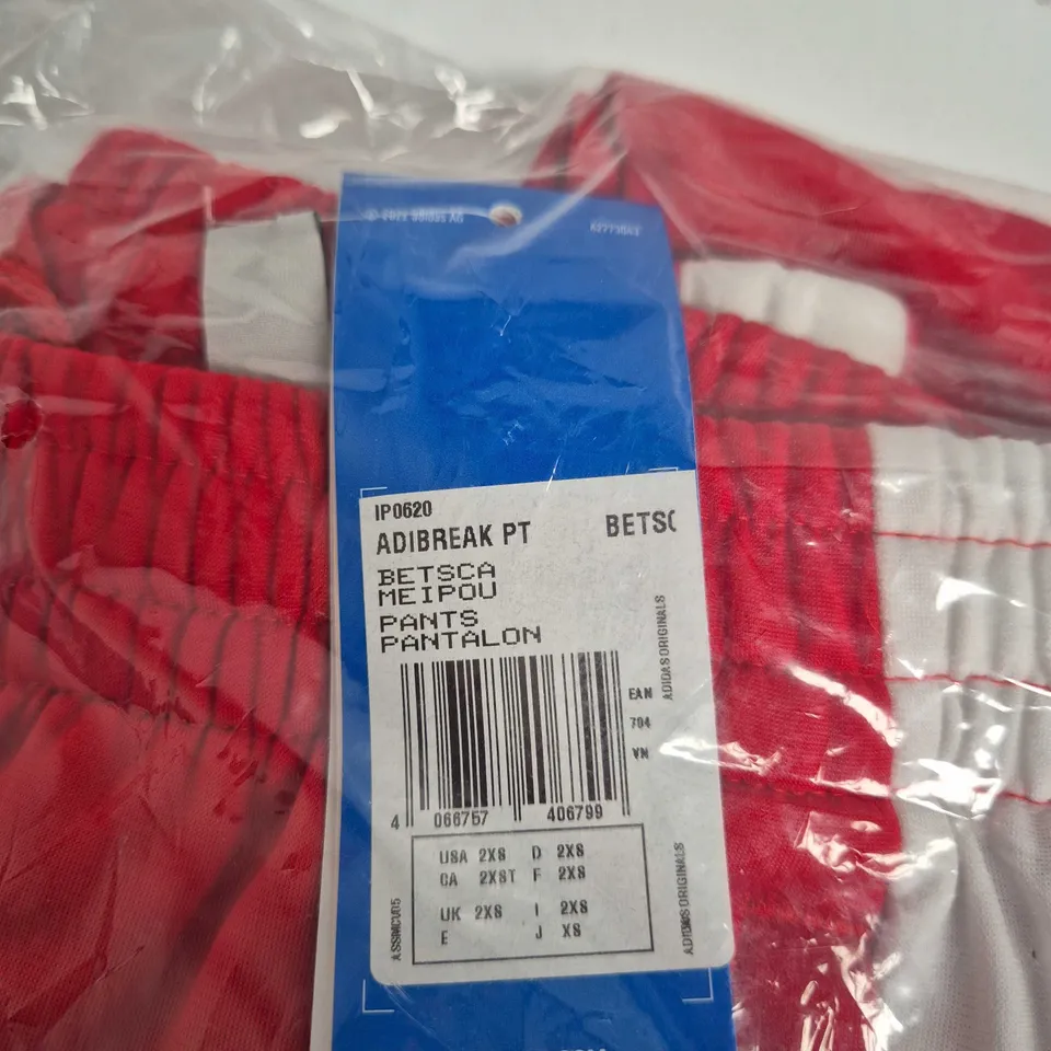 ADIDAS ADIBREAK PT PANTS – UK 2XS (USA 2XS), RED/WHITE STRIPES