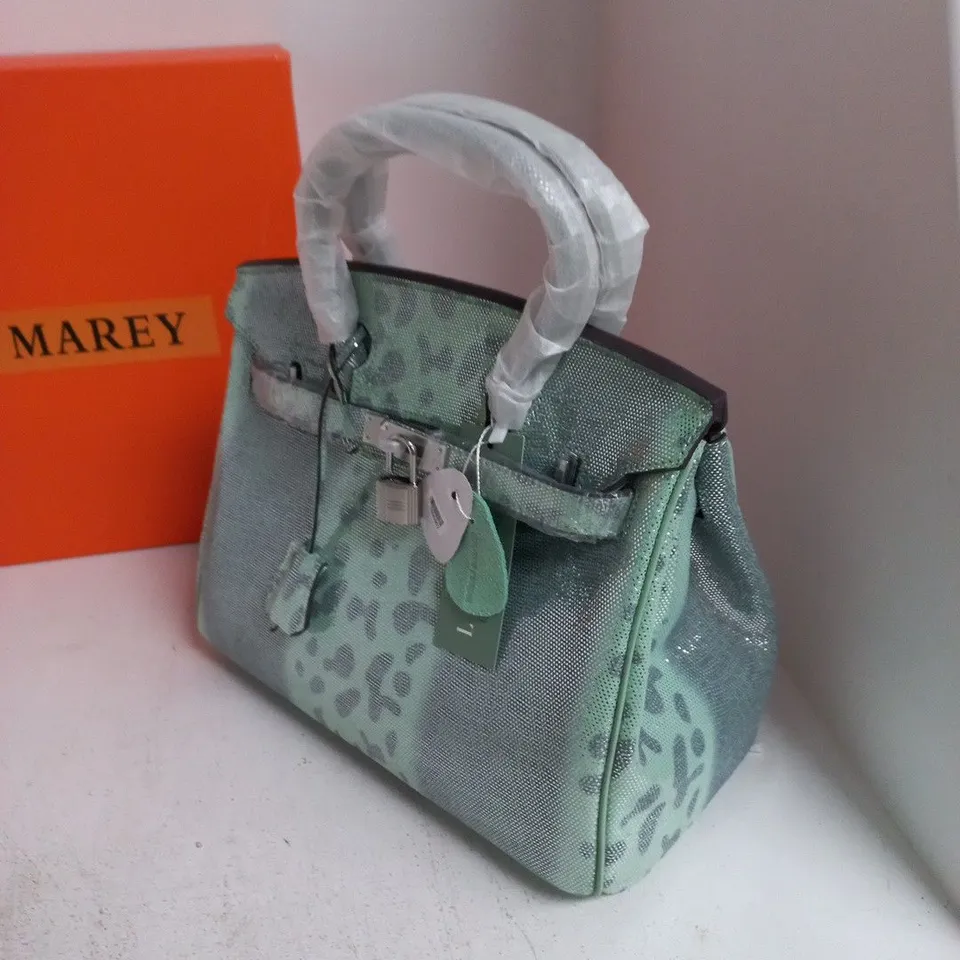 LA MAREY HANDBAG – TURQUOISE WITH LEOPARD PRINT DESIGN (BOXED)