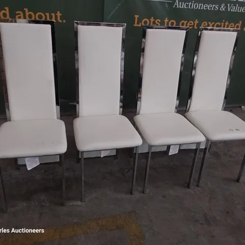 SET OF FOUR CHROME FRAMED UPHOLSTERED DINING CHAIRS WHITE PU 