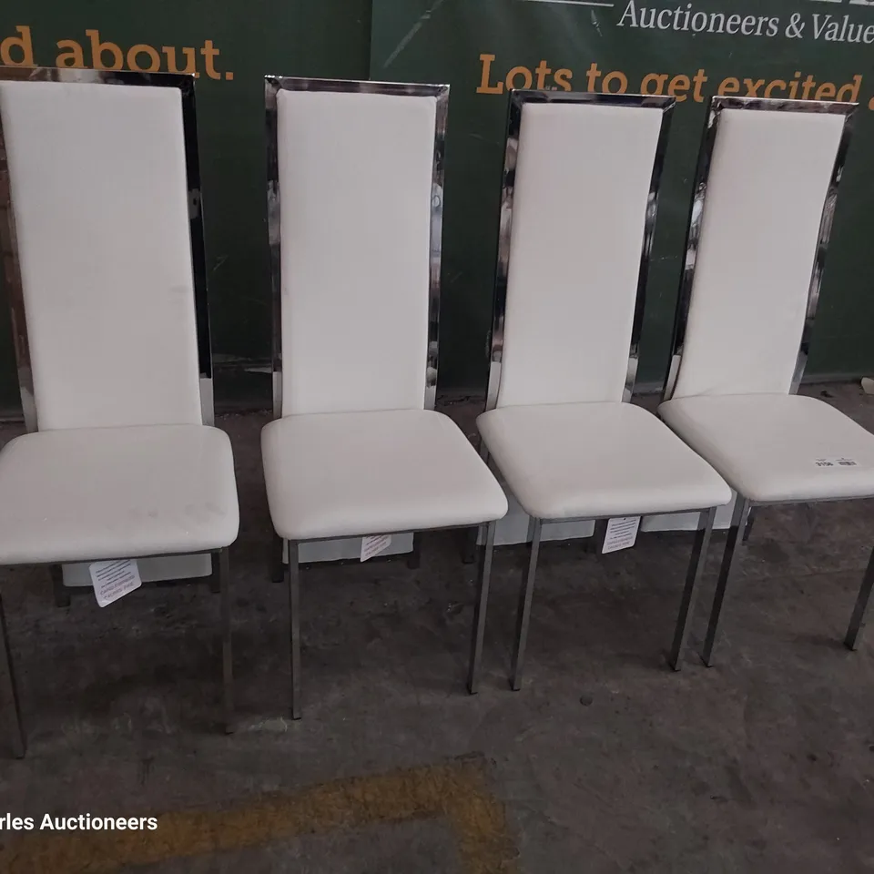 SET OF FOUR CHROME FRAMED UPHOLSTERED DINING CHAIRS WHITE PU 