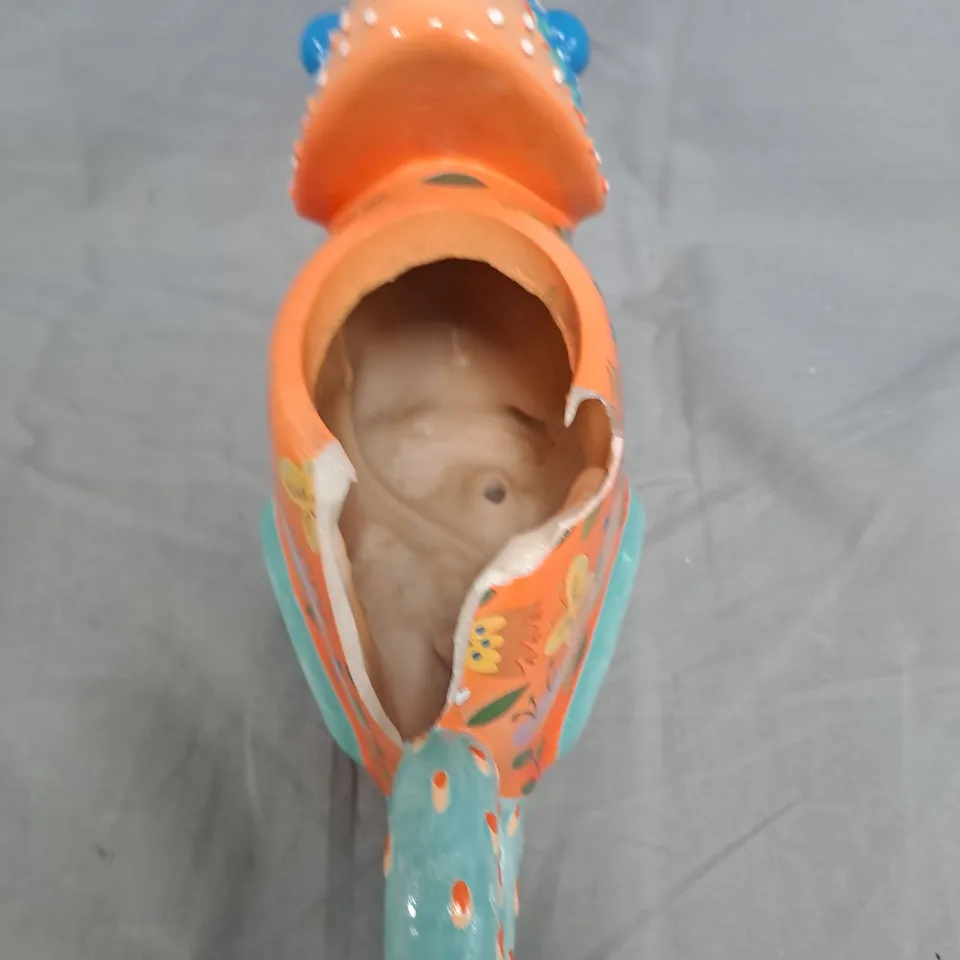 DECORATIVE GLAZED CERAMIC CHAMELEON SCULPTURE WITH FLORAL MOTIFS 