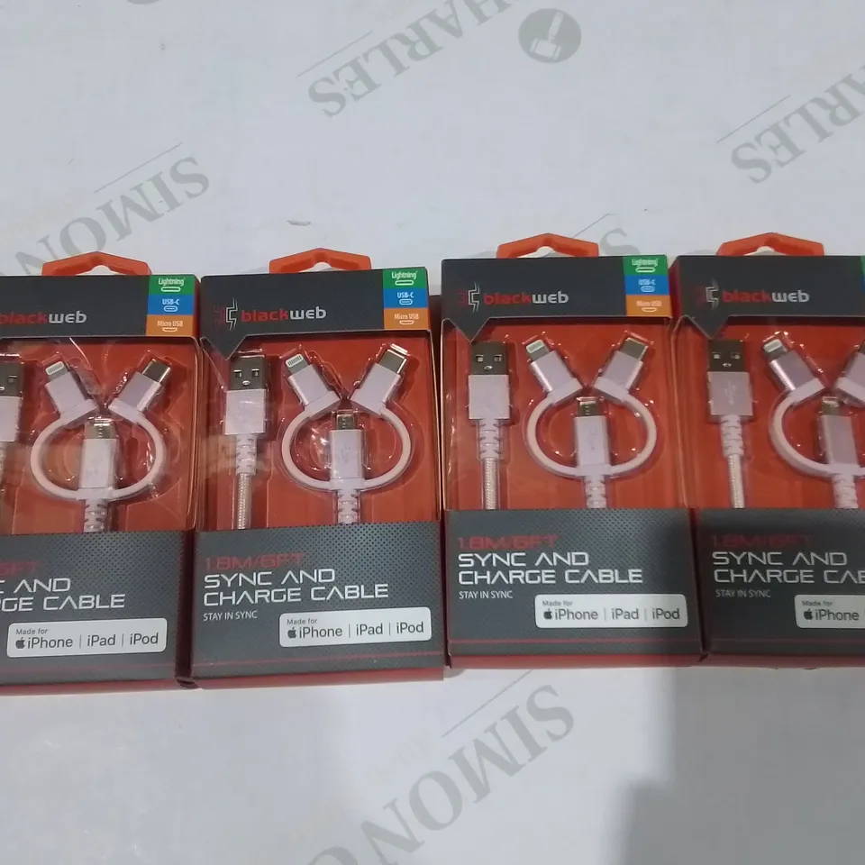 LOT OF 13 4-PACK BOXES OF BRAND NEW BLACKWEB 1.8M PINK SYNC AND CHARGE CABLES MADE FOR IPHONE