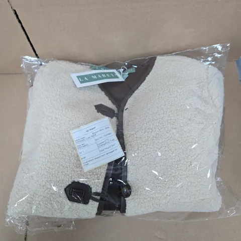 LA MAREY CREAM FAUX SHEARLING BELTED JACKET - S